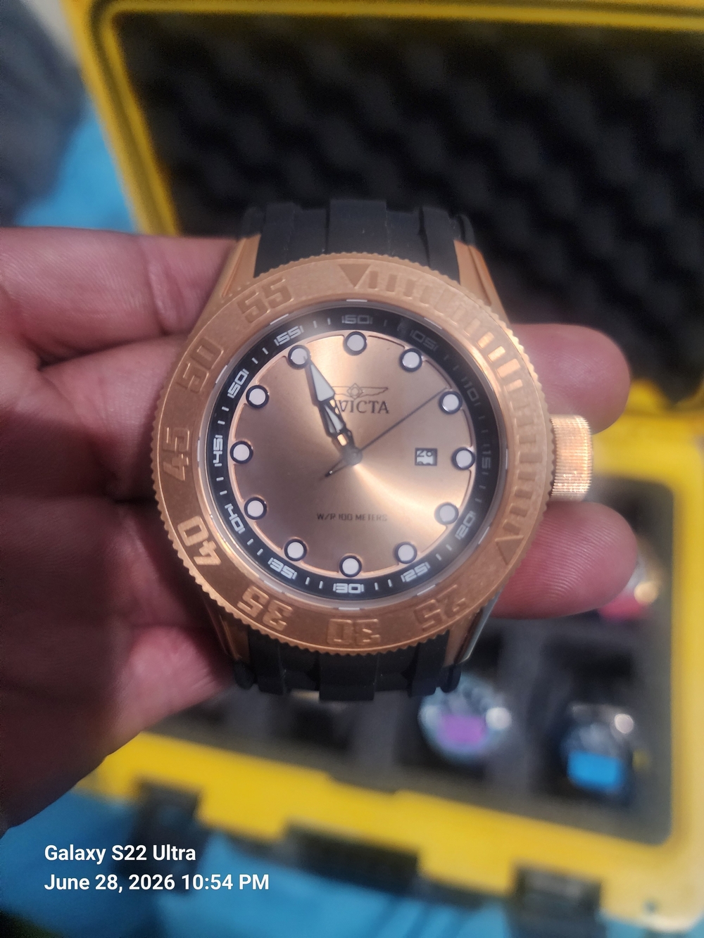 Invicta Rose Gold Dial and Bezel Watch with Black Strap 48mm
